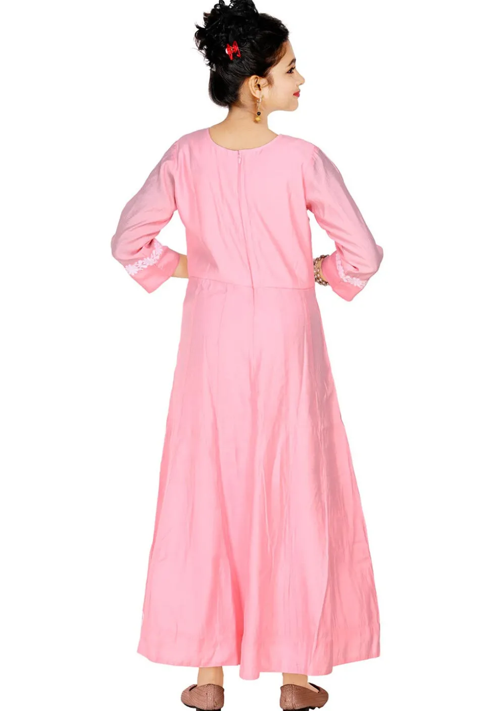 Chikankari Art Silk Gown in Pink
