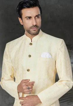 Chikankari Art Silk Sherwani in Beige