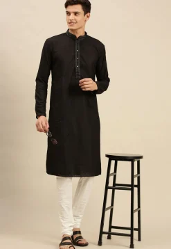 Chikankari Cotton Kurta in Black