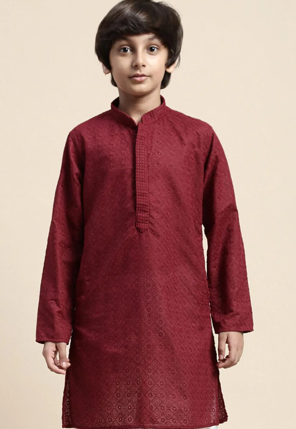 Chikankari Cotton Kurta in Maroon