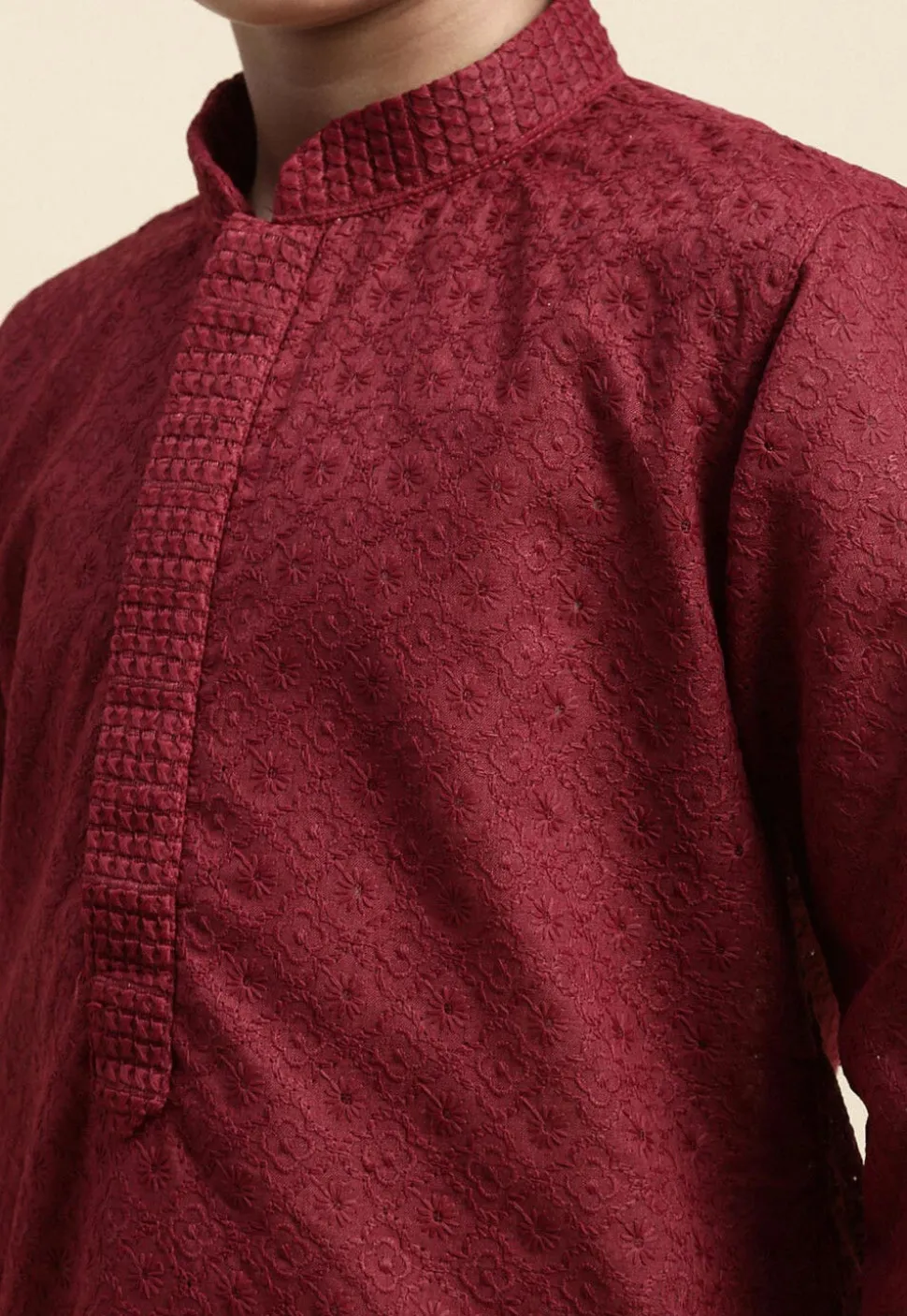 Chikankari Cotton Kurta in Maroon