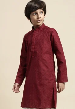 Chikankari Cotton Kurta in Maroon