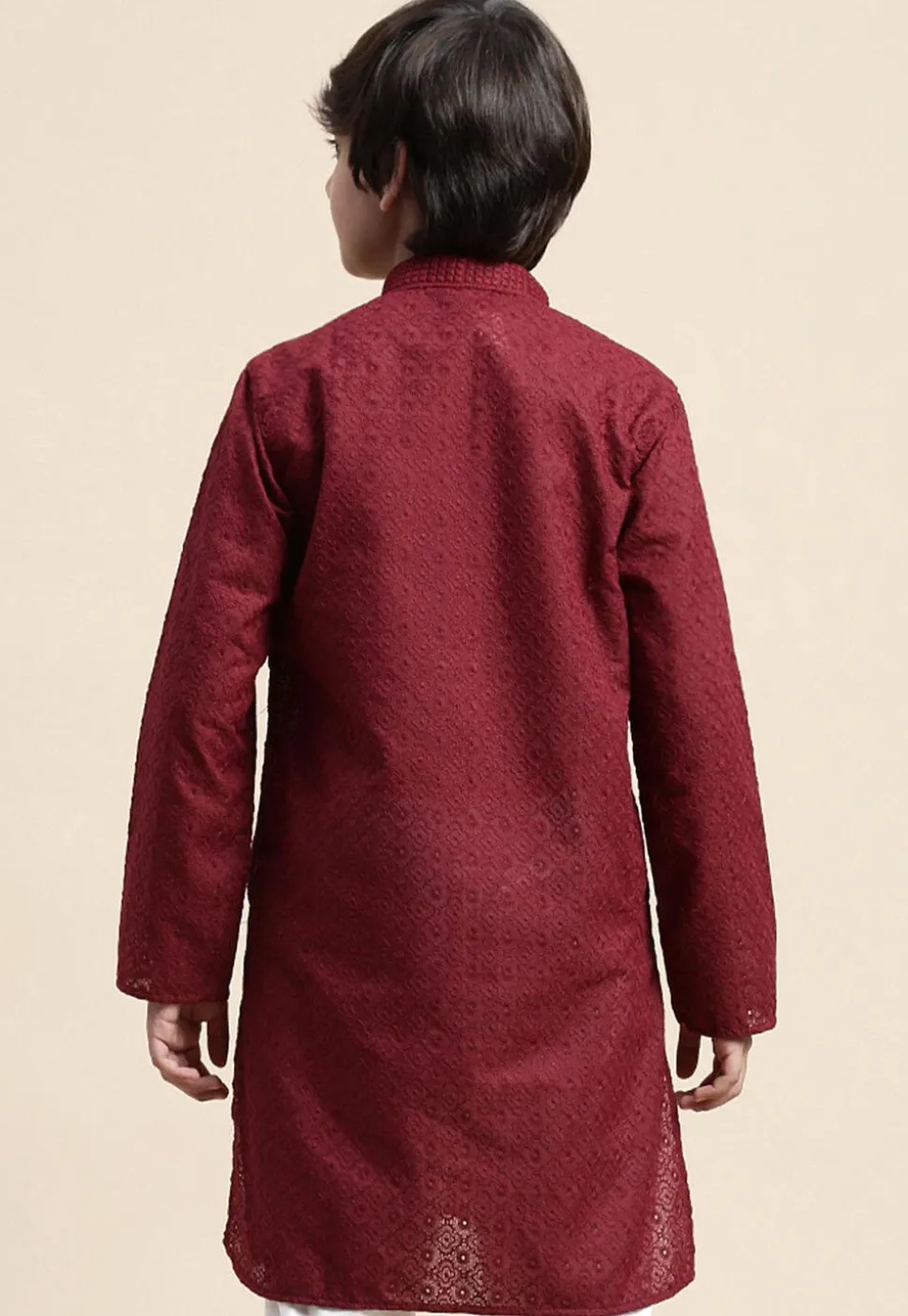 Chikankari Cotton Kurta in Maroon