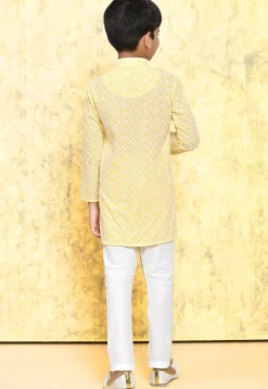 Chikankari Cotton Kurta Set in Yellow