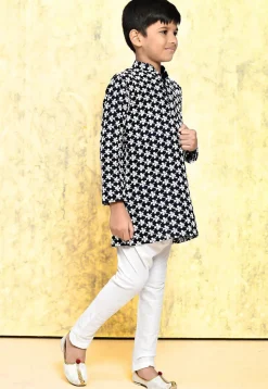 Chikankari Cotton Kurta Set in Navy Blue