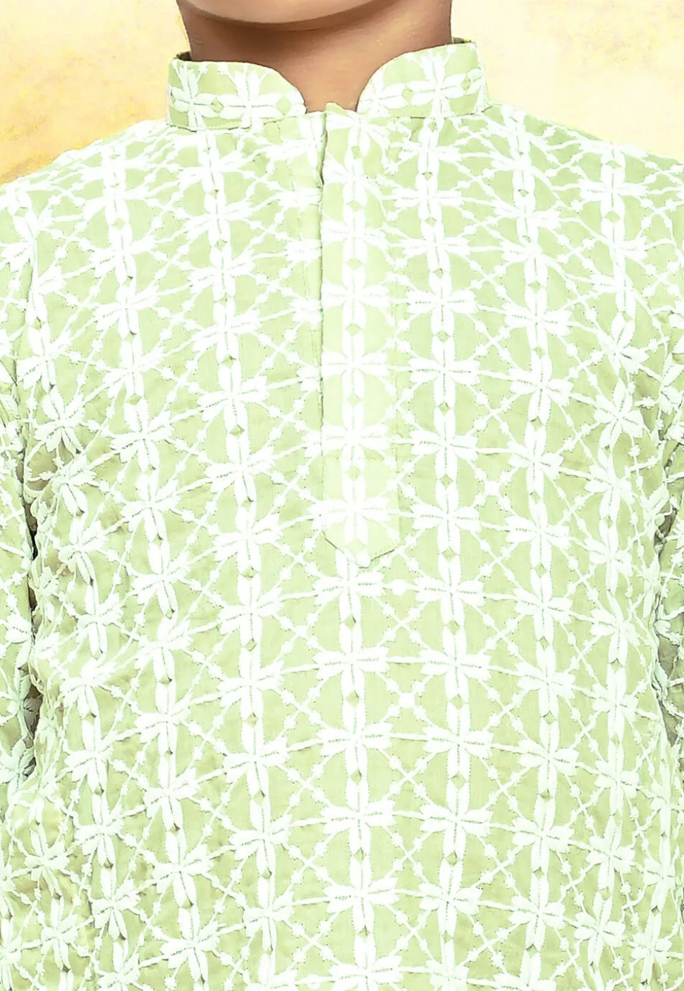 Chikankari Cotton Kurta Set in Light Green