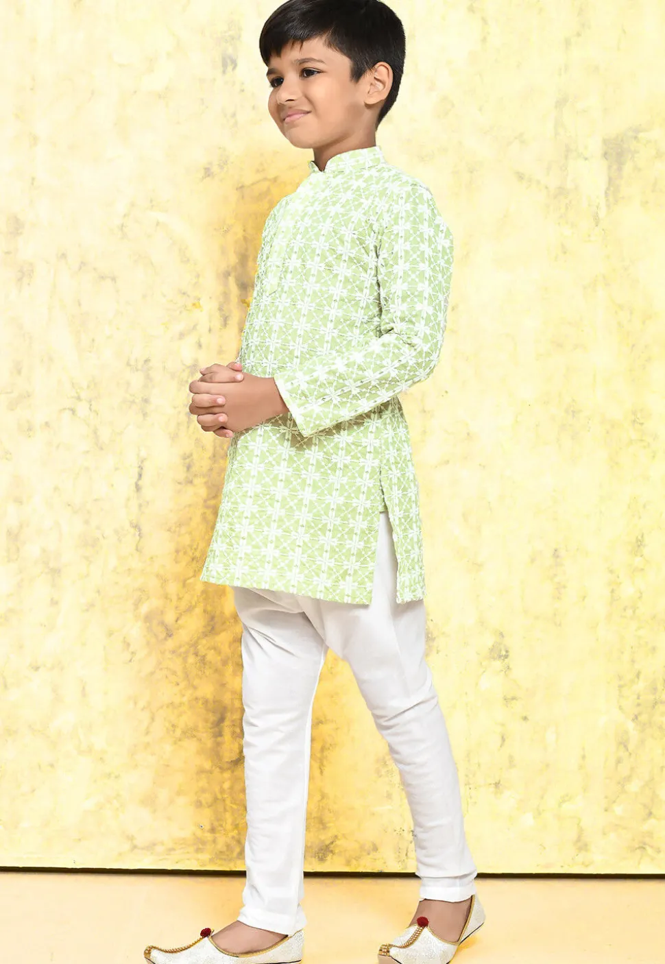 Chikankari Cotton Kurta Set in Light Green