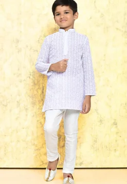 Chikankari Cotton Kurta Set in Light Purple