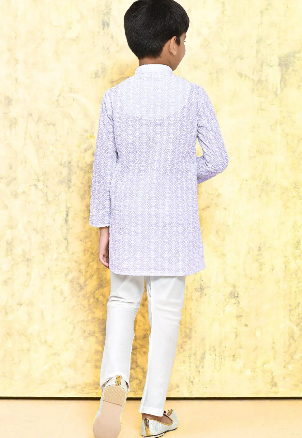 Chikankari Cotton Kurta Set in Light Purple