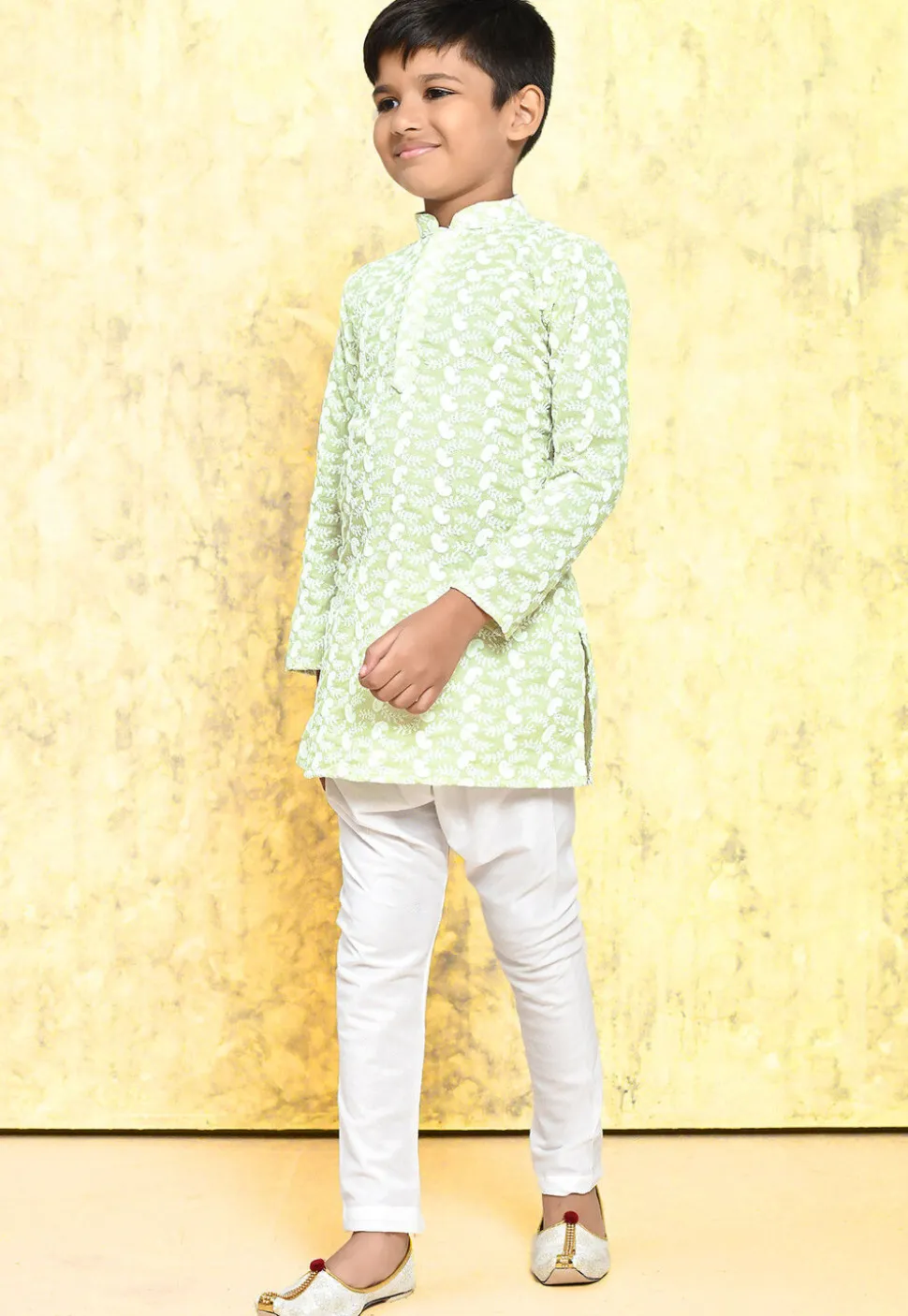 Chikankari Cotton Kurta Set in Light Green