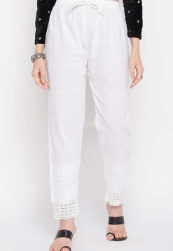 Chikankari Cotton Pant in White