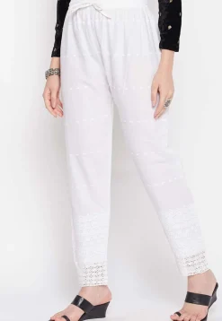 Chikankari Cotton Pant in White