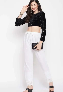 Chikankari Cotton Pant in White