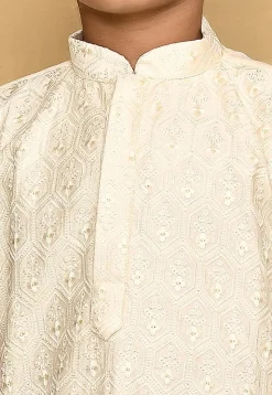 Chikankari Cotton Silk Kurta Set in Off White