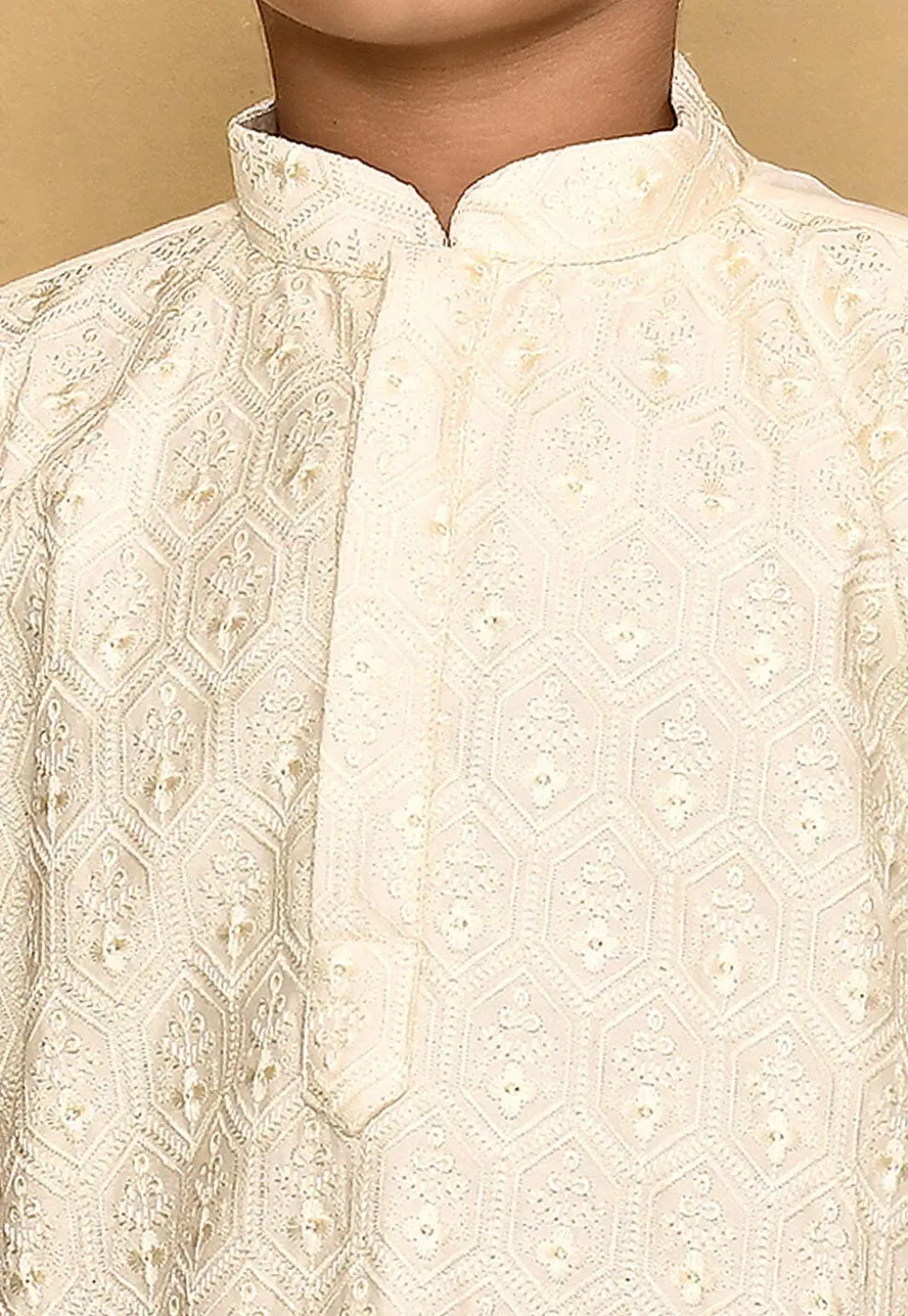 Chikankari Cotton Silk Kurta Set in Off White