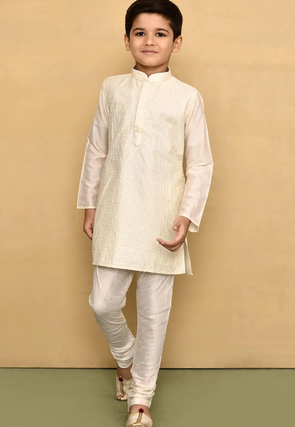 Chikankari Cotton Silk Kurta Set in Cream