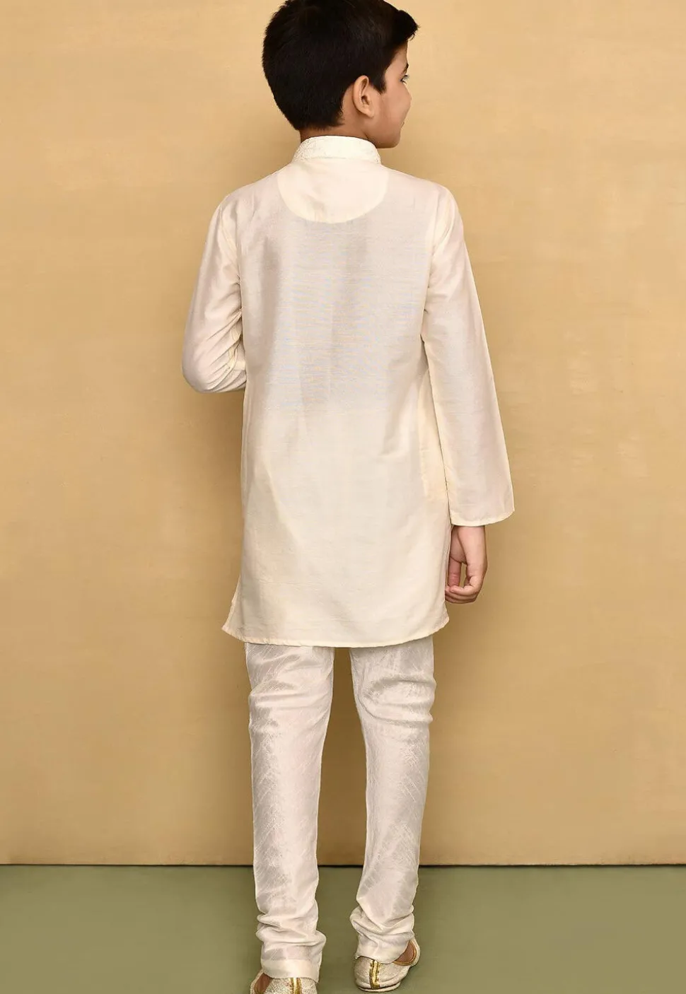 Chikankari Cotton Silk Kurta Set in Cream