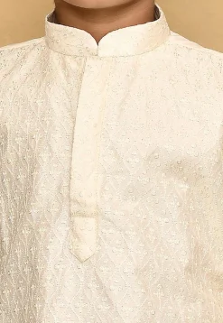Chikankari Cotton Silk Kurta Set in Cream