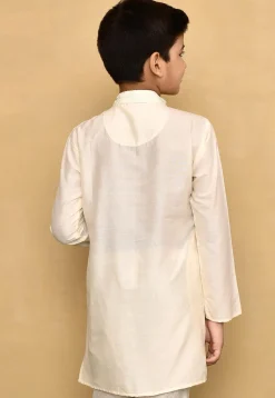 Chikankari Cotton Silk Kurta in Off White