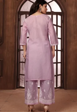 Chikankari Cotton Straight Kurta Set in Purple