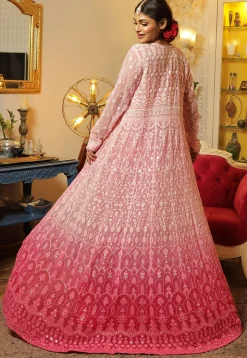 Chikankari Crepe Crop Top Set in Fuchsia
