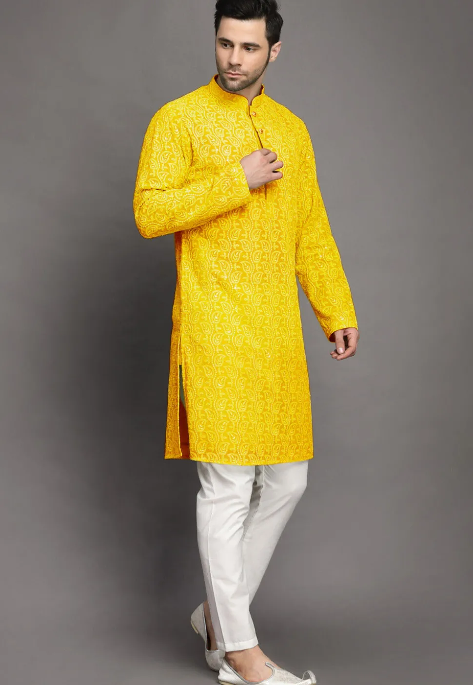 Chikankari Georgette Kurta Set in Yellow