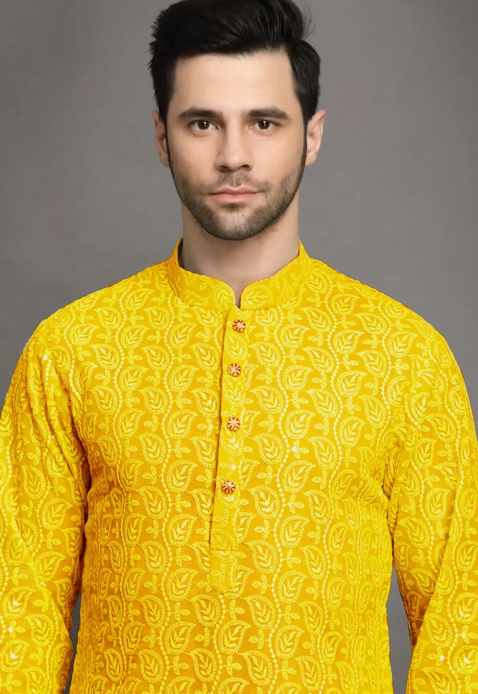 Chikankari Georgette Kurta Set in Yellow