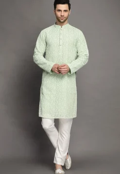 Chikankari Georgette Kurta Set in Sea Green