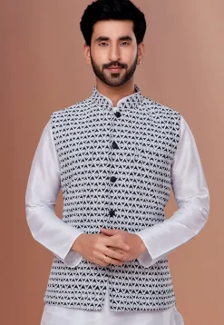 Chikankari Georgette Nehru Jacket in Navy Blue