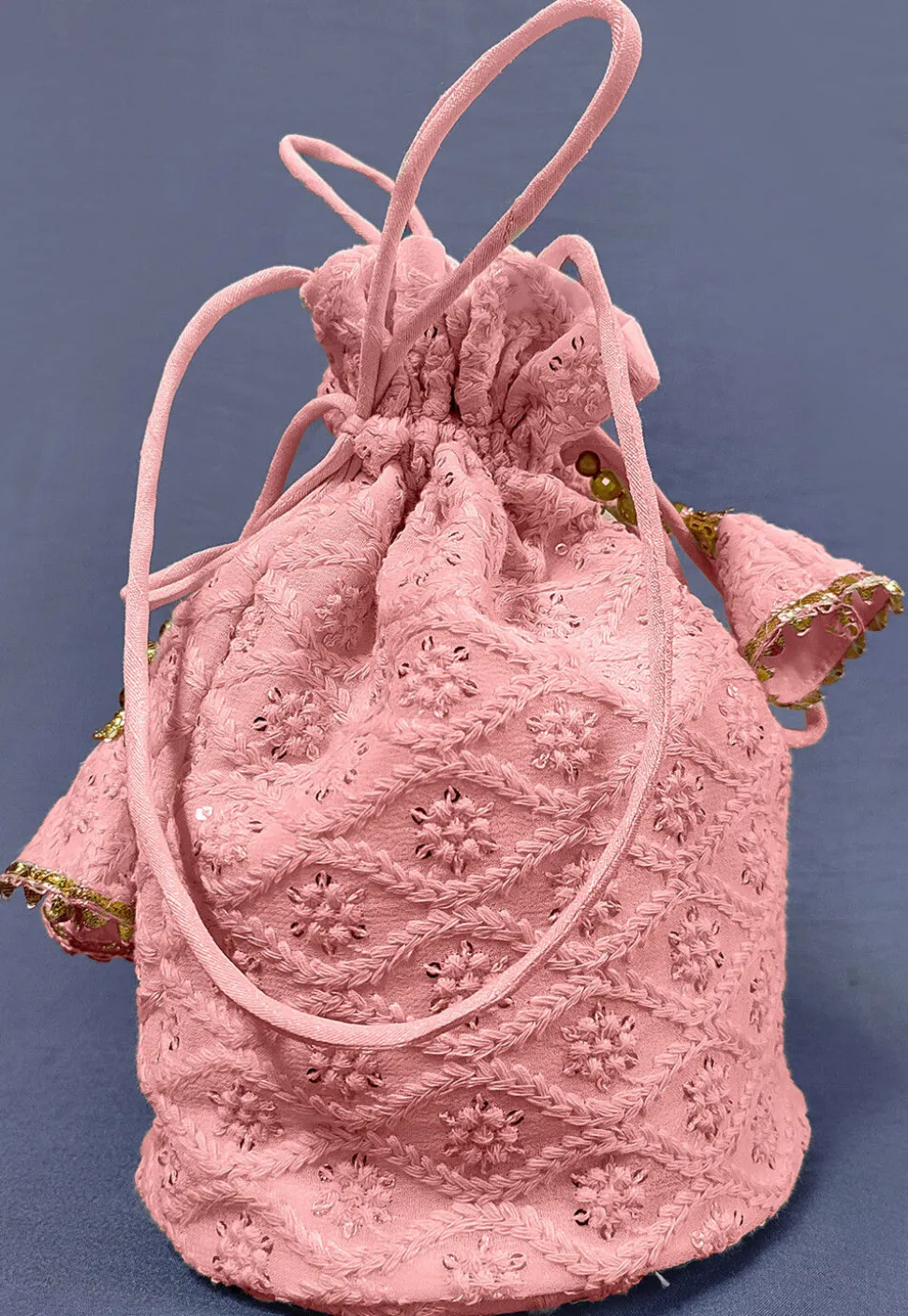 Chikankari Georgette Potli Bag in Peach