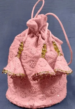 Chikankari Georgette Potli Bag in Peach