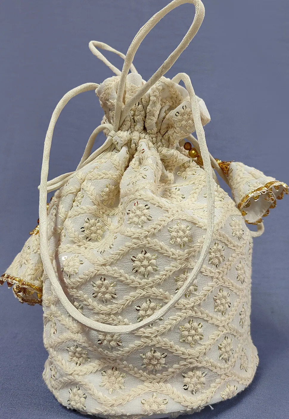Chikankari Georgette Potli Bag in Off White