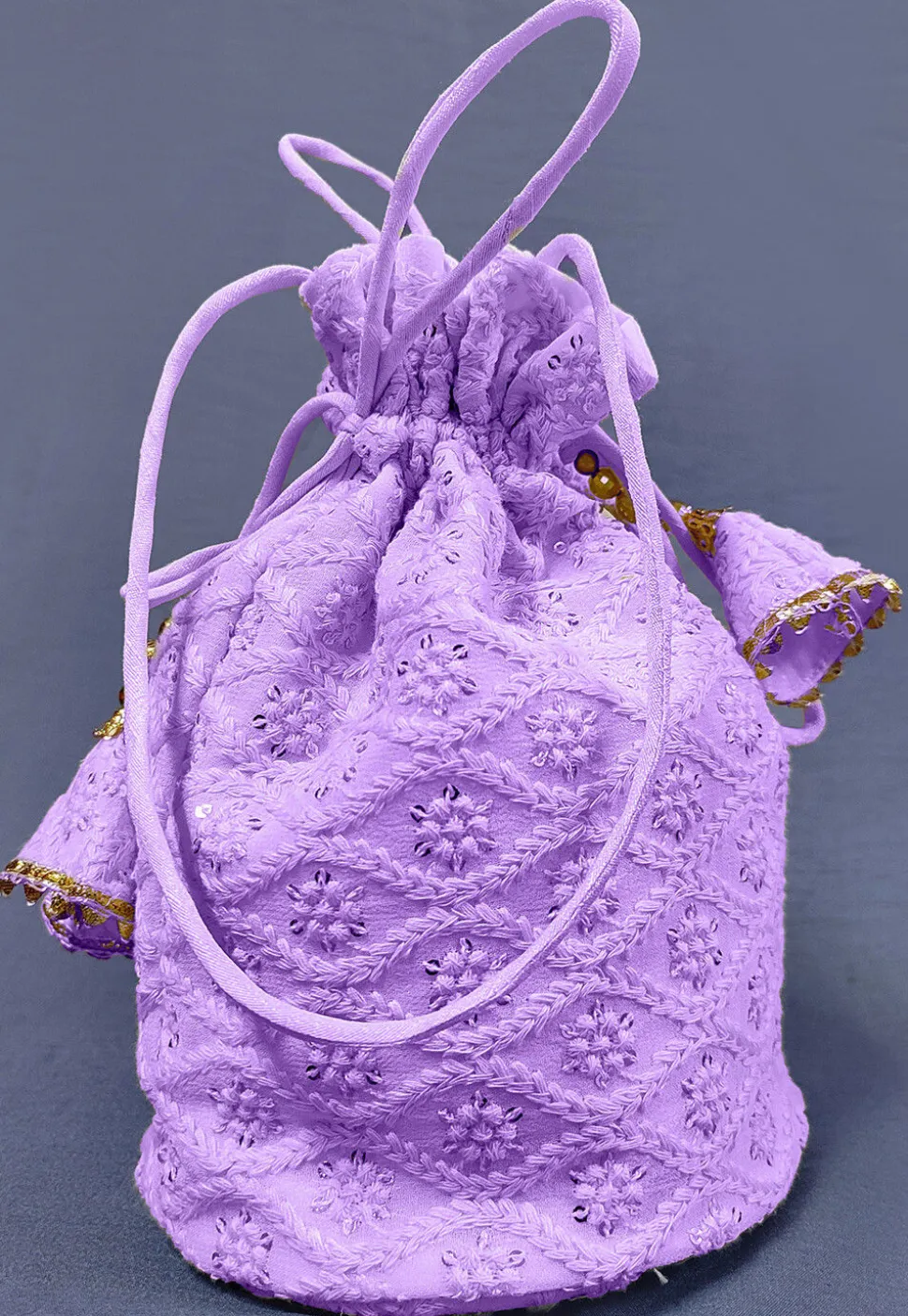 Chikankari Georgette Potli Bag in Light Purple