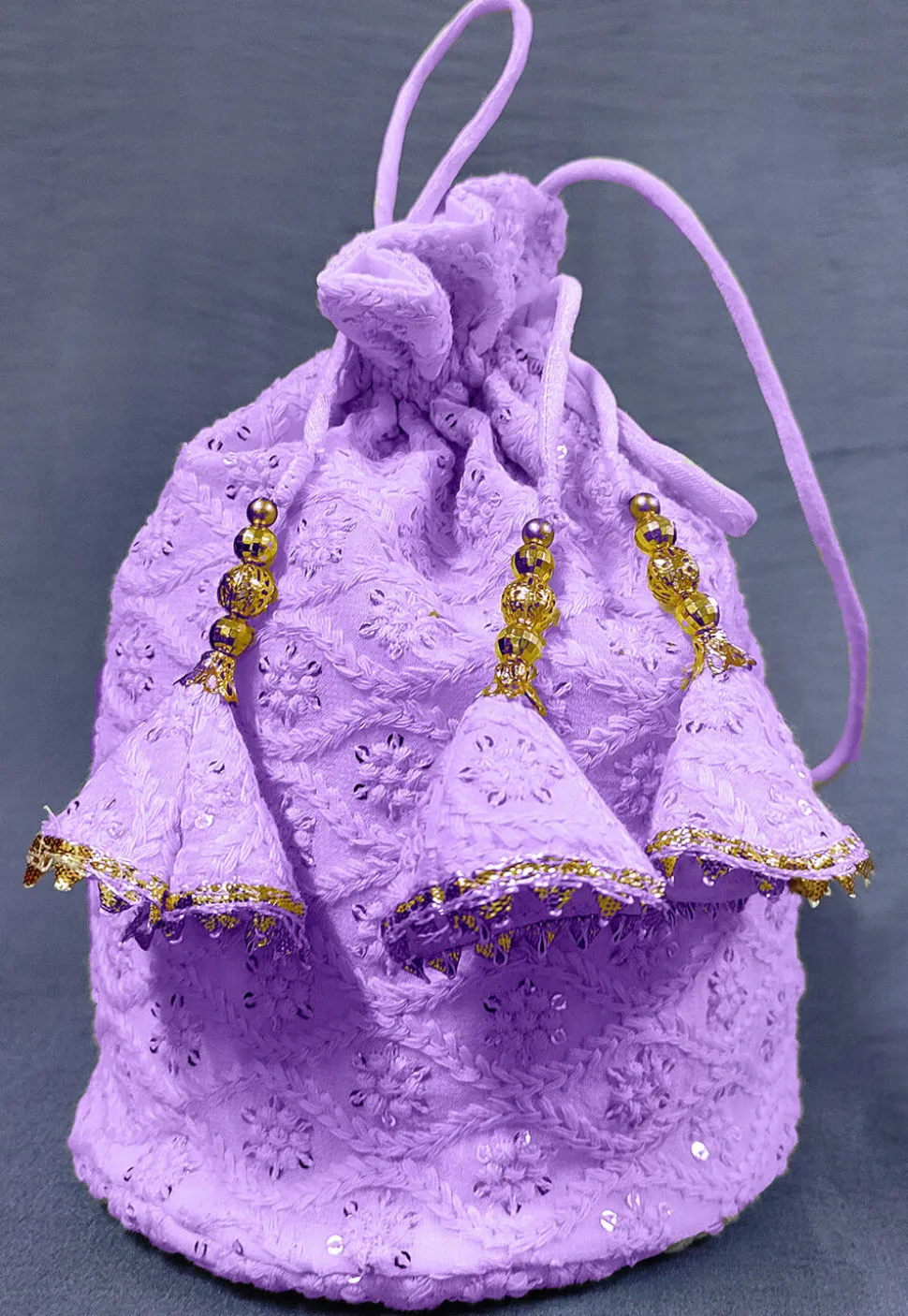 Chikankari Georgette Potli Bag in Light Purple