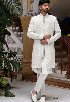 Chikankari Georgette Sherwani in Off White