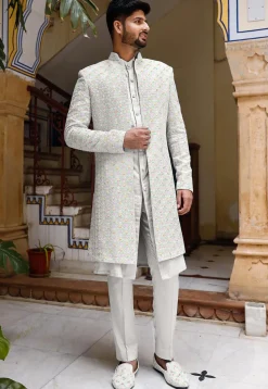 Chikankari Georgette Sherwani in Off White