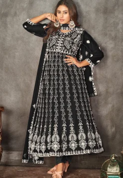 Chikankari Net Anarkali Suit in Black