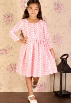 Chikankari Pure Cotton A Line Dress in Peach