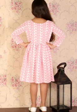 Chikankari Pure Cotton A Line Dress in Peach