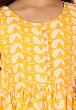 Chikankari Pure Cotton A Line Kurta Set in Mustard