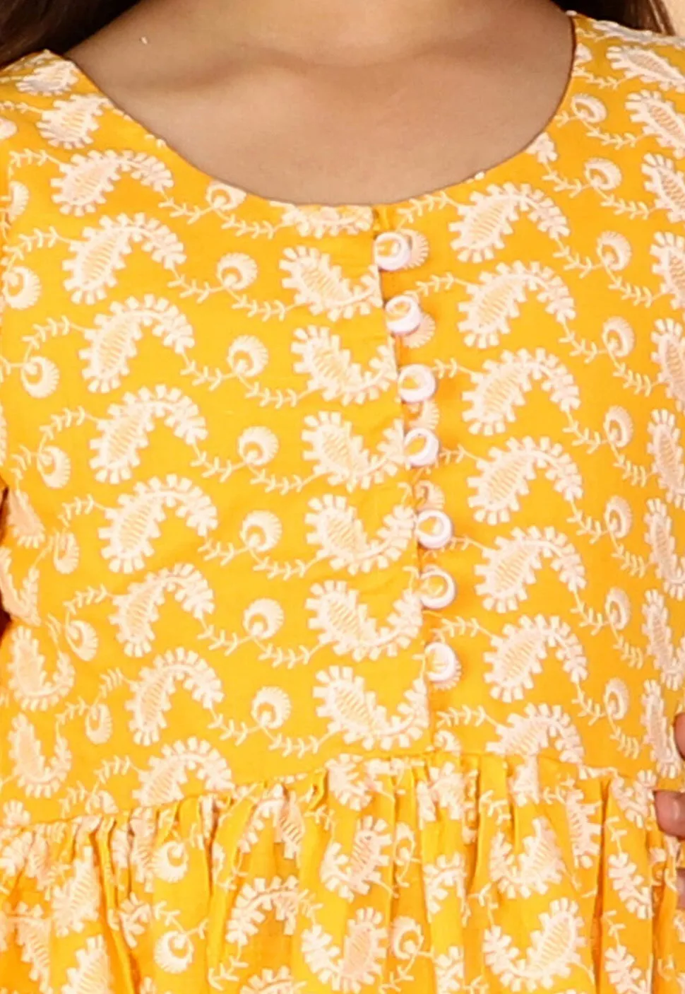 Chikankari Pure Cotton A Line Kurta Set in Mustard