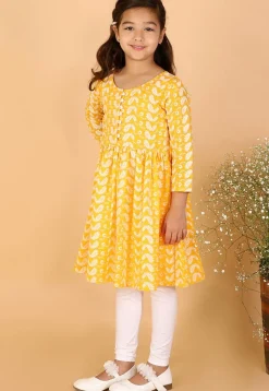 Chikankari Pure Cotton A Line Kurta Set in Mustard