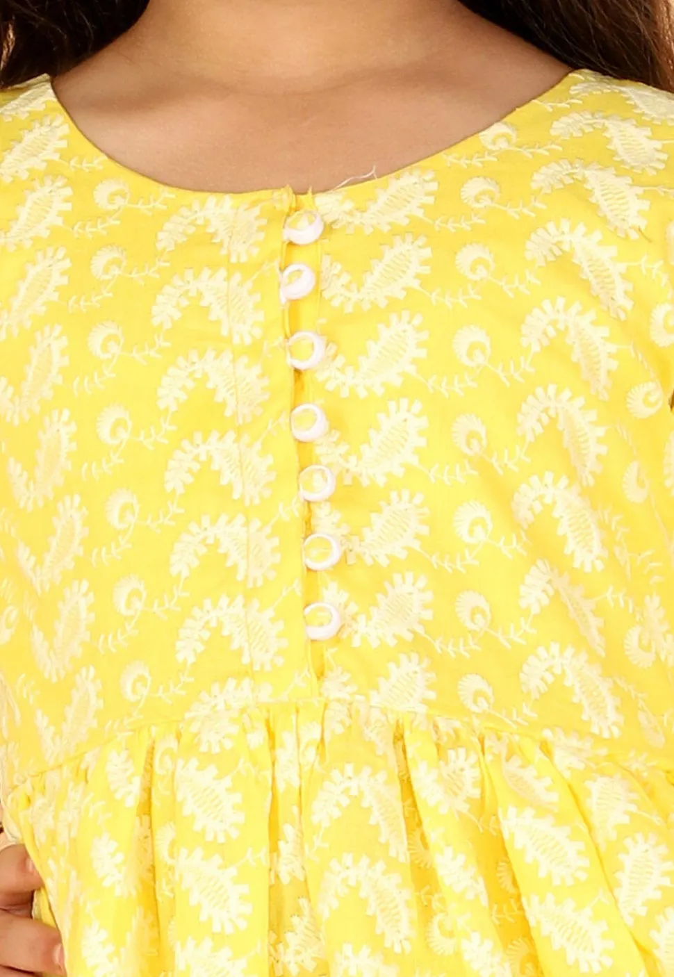 Chikankari Pure Cotton A Line Kurta Set in Yellow