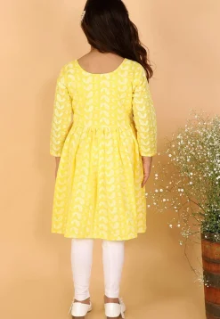 Chikankari Pure Cotton A Line Kurta Set in Yellow