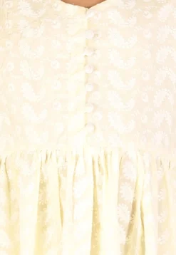 Chikankari Pure Cotton A Line Dress in Light Yellow