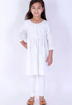 Chikankari Pure Cotton A Line Kurta Set in White