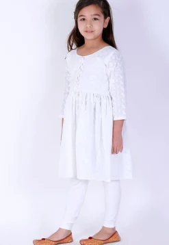 Chikankari Pure Cotton A Line Kurta Set in White