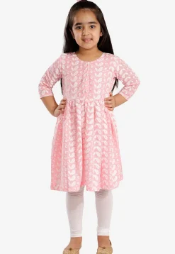 Chikankari Pure Cotton A Line Kurta Set in Peach