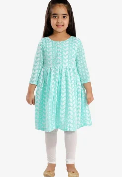 Chikankari Pure Cotton A Line Kurta Set in Turquoise