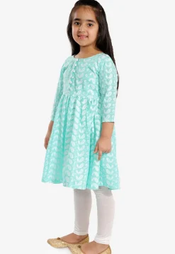 Chikankari Pure Cotton A Line Kurta Set in Turquoise